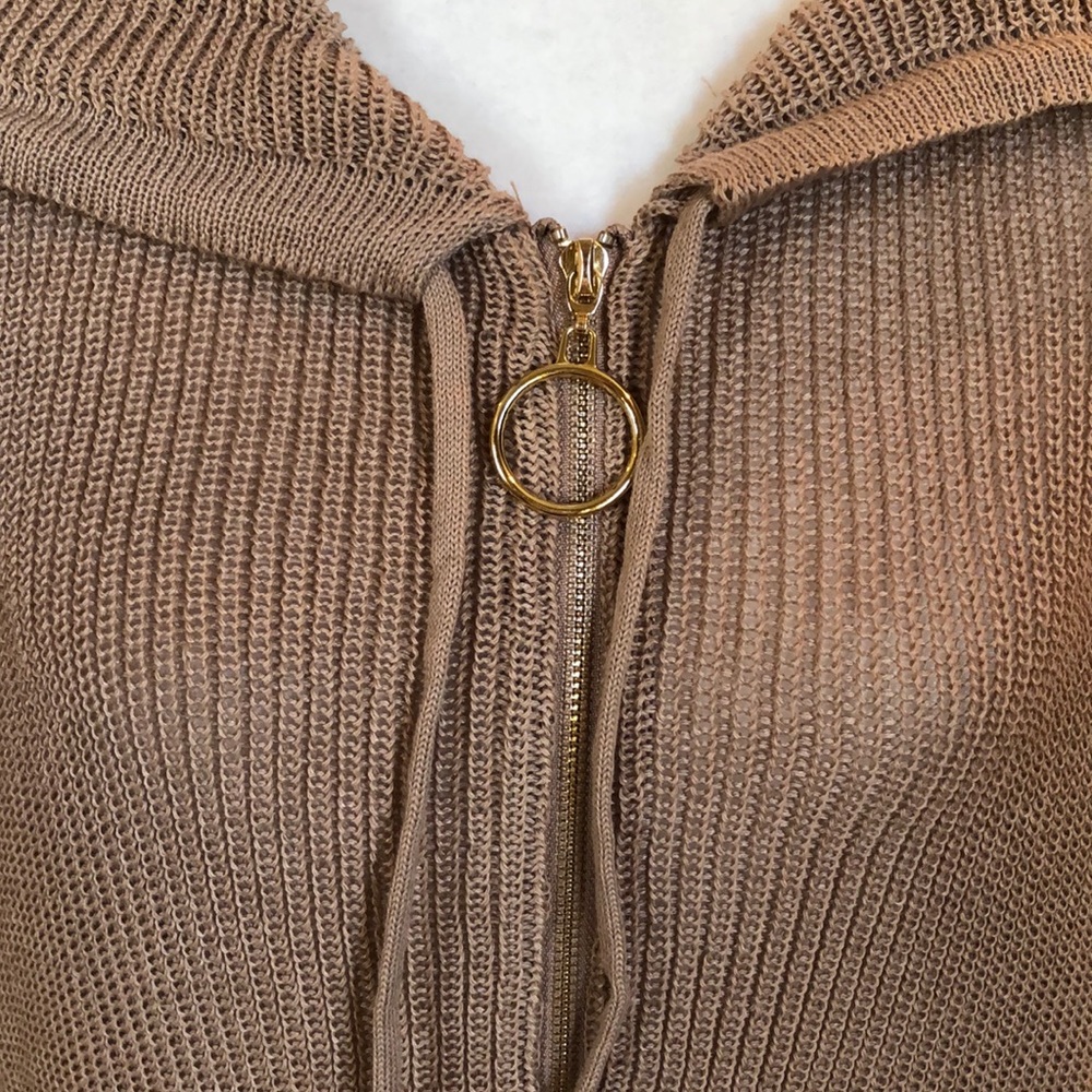 Oversized front zipper knitted hoodie sweater - Picture 8 of 16